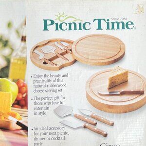 Picnic Time Circo Cheese Board Set – Swivel Rubberwood w/ 4 Tools